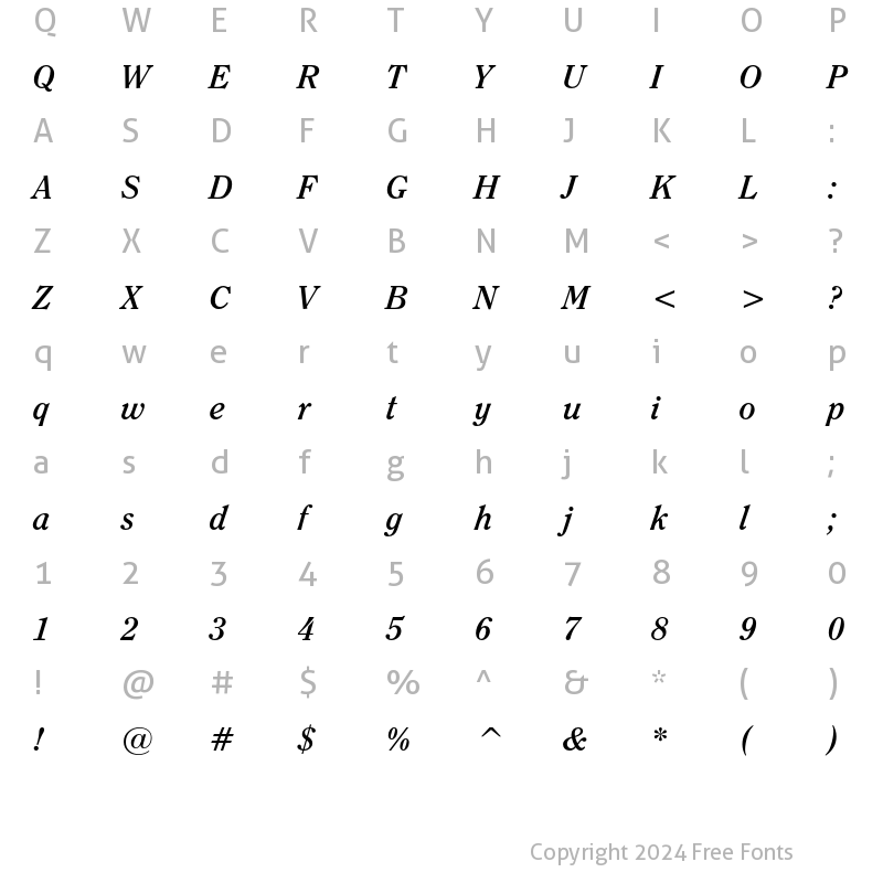 Character Map of ITC Clearface Bold Italic