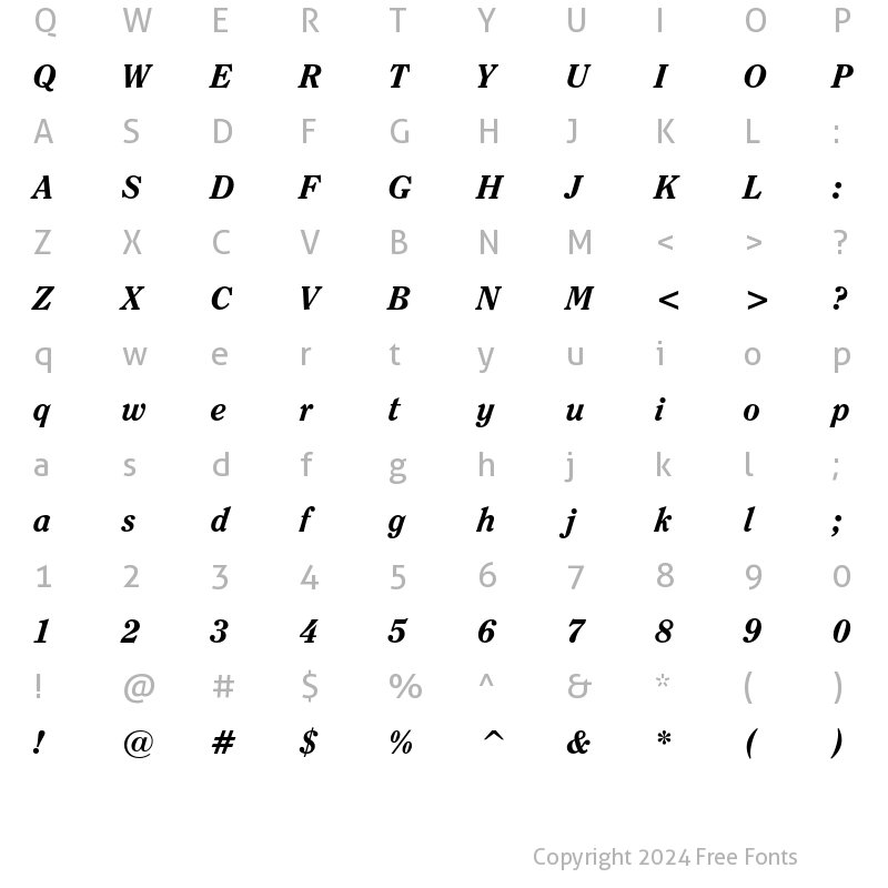 Character Map of ITC Clearface Heavy Italic