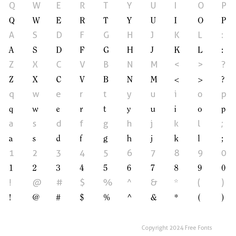 Character Map of ITC Clearface LT Regular