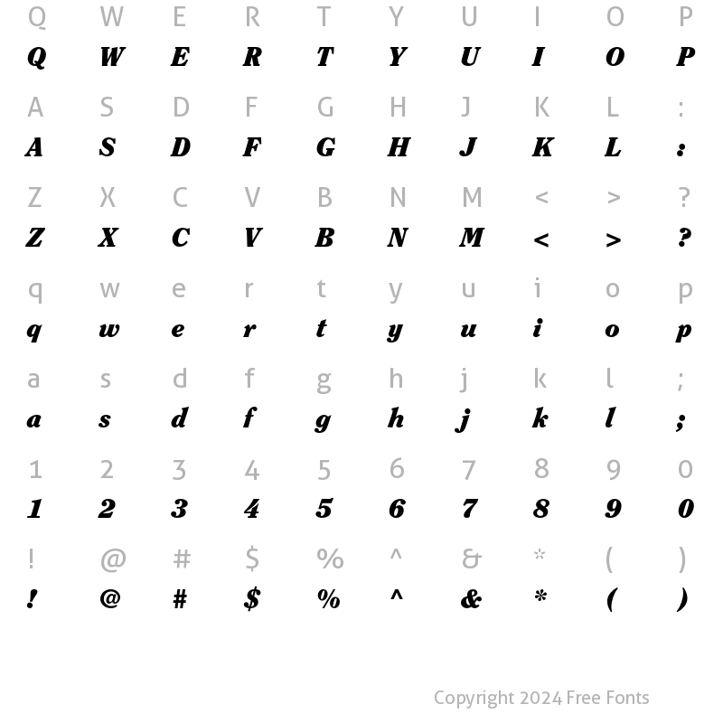 Character Map of ITC Clearface Std Black Italic