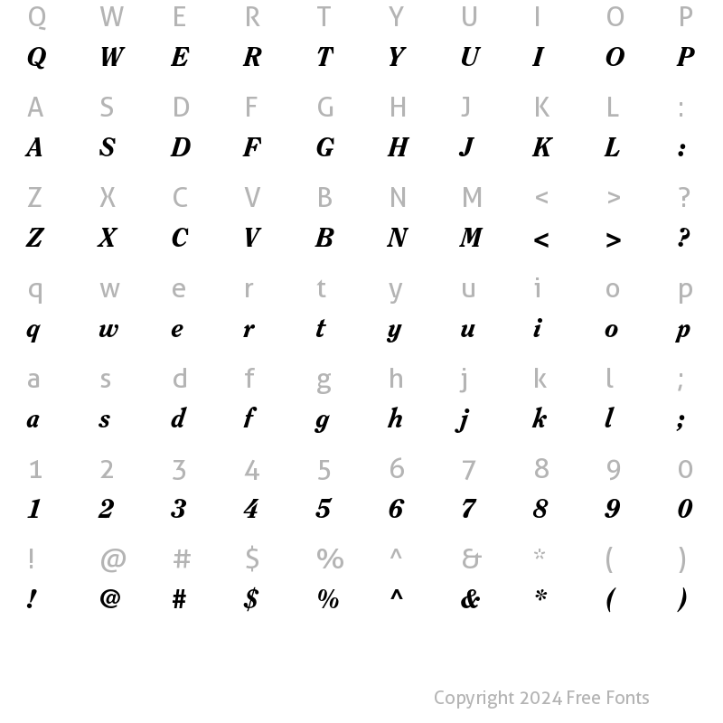 Character Map of ITC Clearface Std Heavy Italic