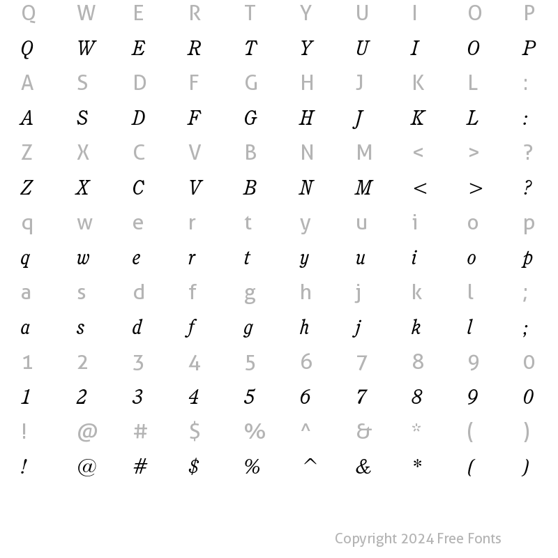 Character Map of ITC Cushing Book Italic