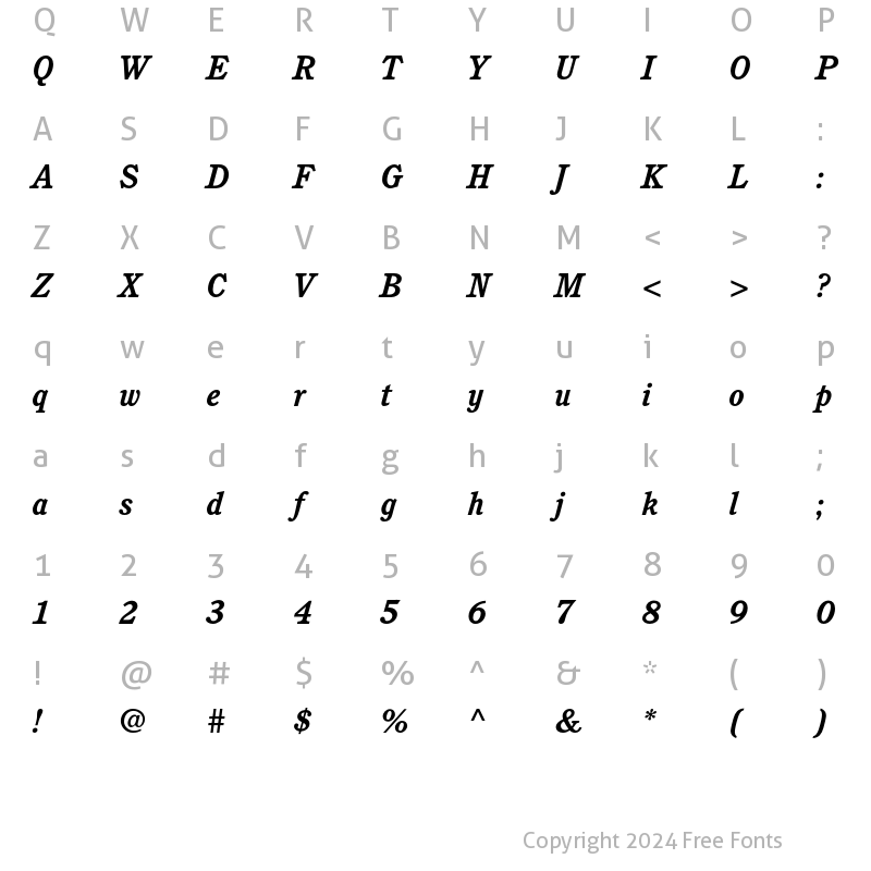 Character Map of ITC Cushing Std Bold Italic