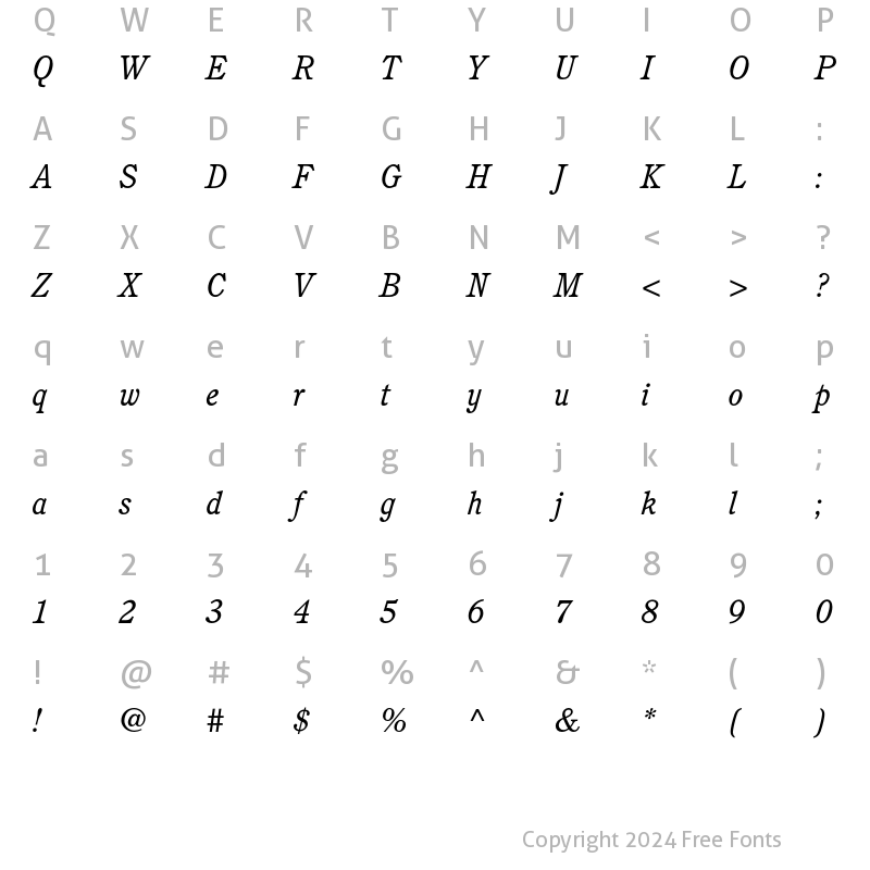 Character Map of ITC Cushing Std Book Italic