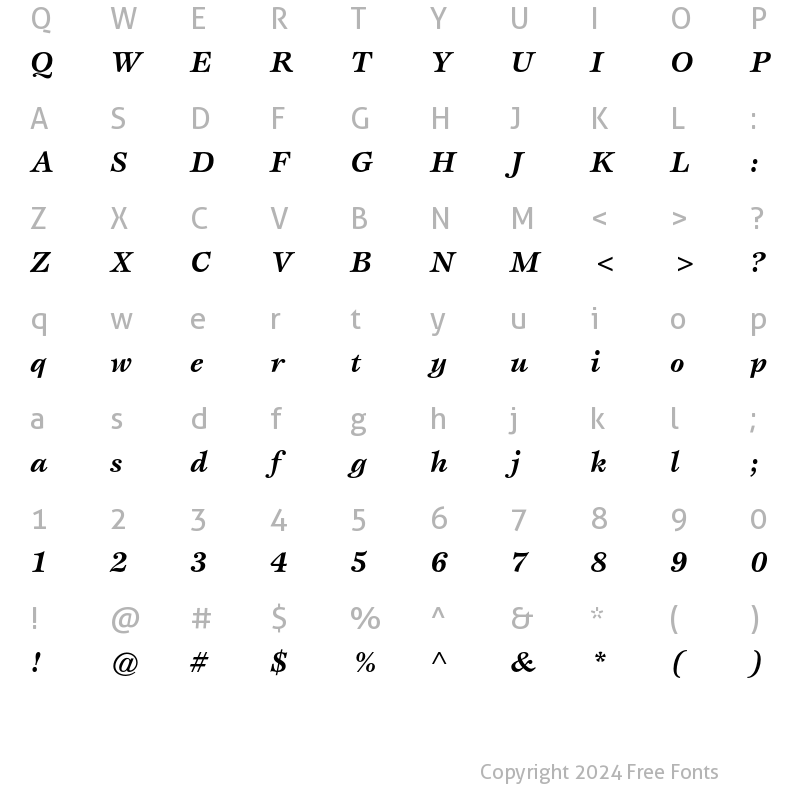 Character Map of ITC Esprit Std Bold Italic