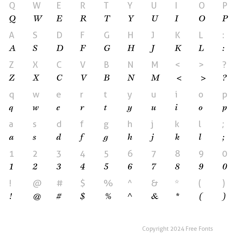 Character Map of ITC Esprit Std Medium Italic