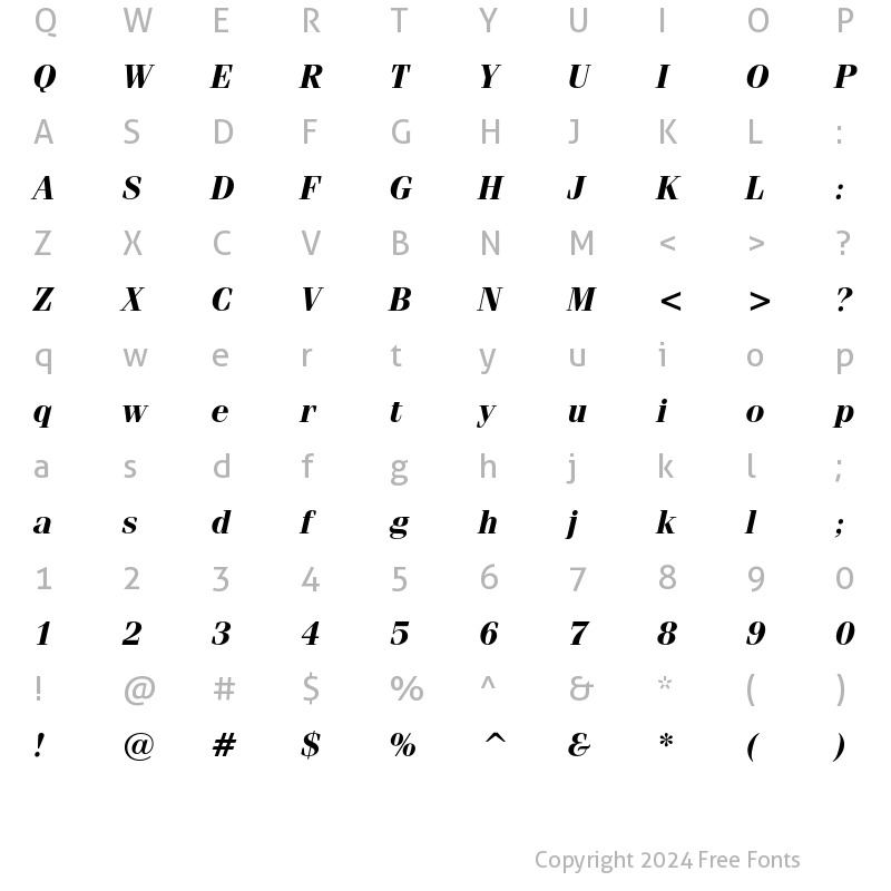 Character Map of ITC Fenice Bold Italic