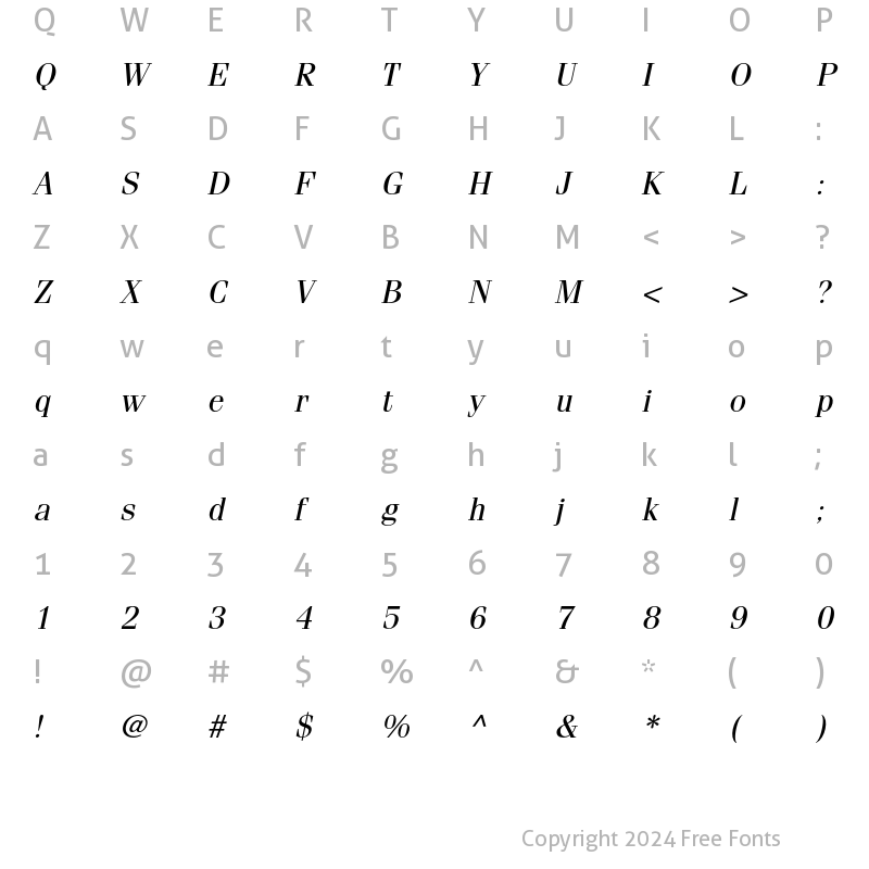 Character Map of ITC Fenice Regular Oblique