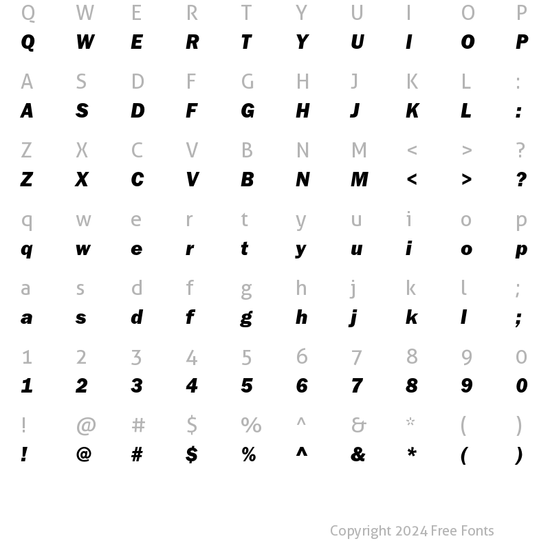 Character Map of ITC Franklin Gothic Std Heavy Italic