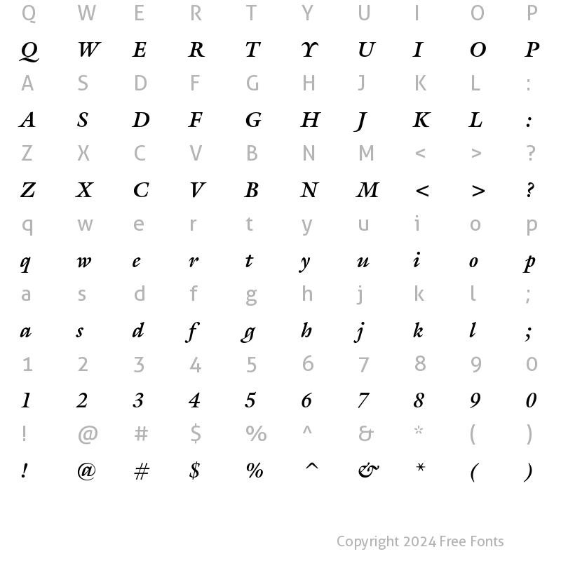 Character Map of ITC Galliard Bold Italic