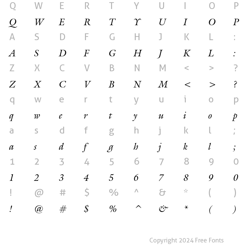 Character Map of ITC Galliard Italic