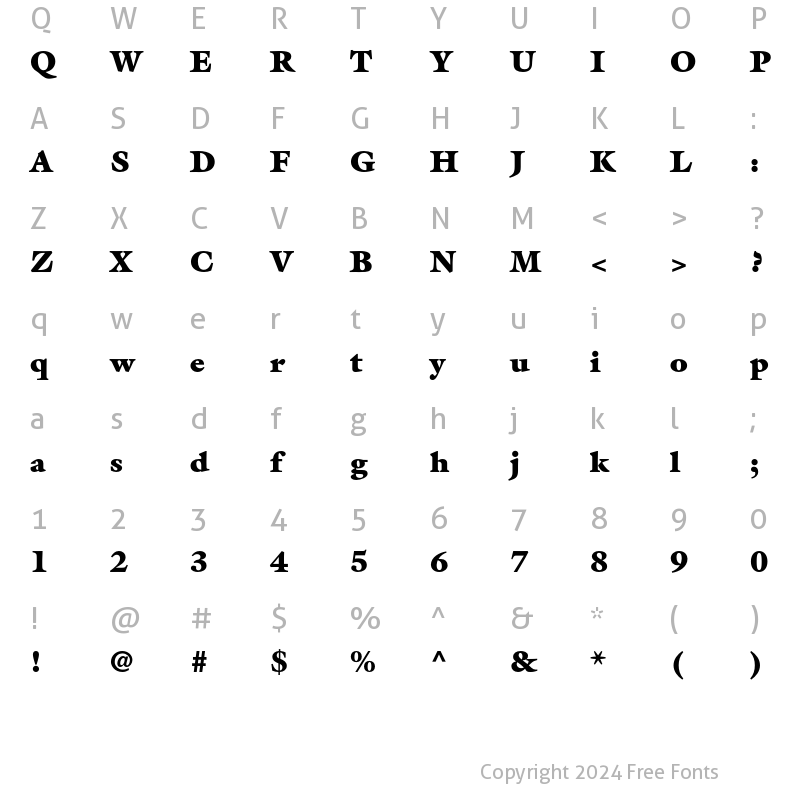 Character Map of ITC Galliard Std Ultra