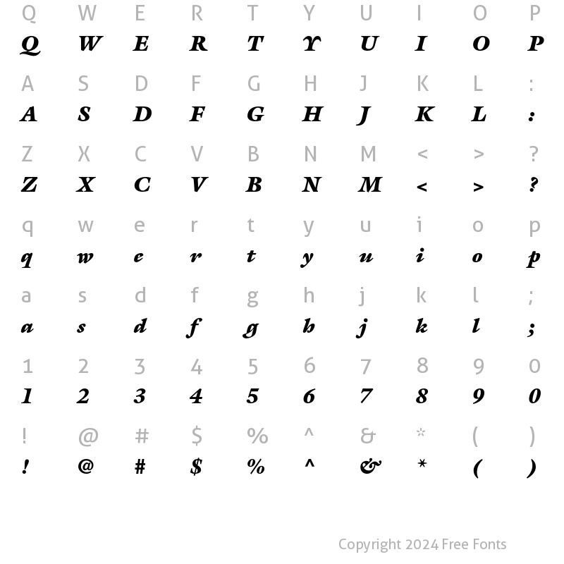 Character Map of ITC Galliard Std Ultra Italic