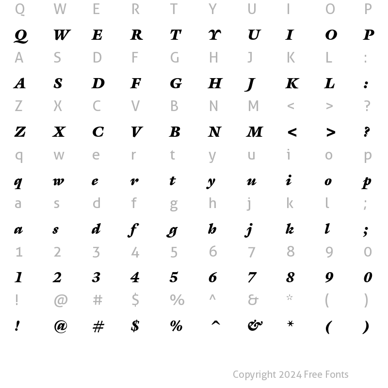 Character Map of ITC Galliard Ultra Italic