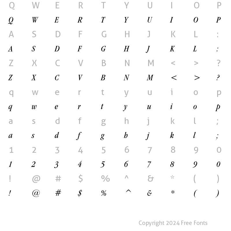 Character Map of ITC Garamond Book Condensed Italic