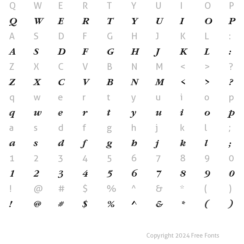 Character Map of ITC Garamond Handtooled Bold Italic