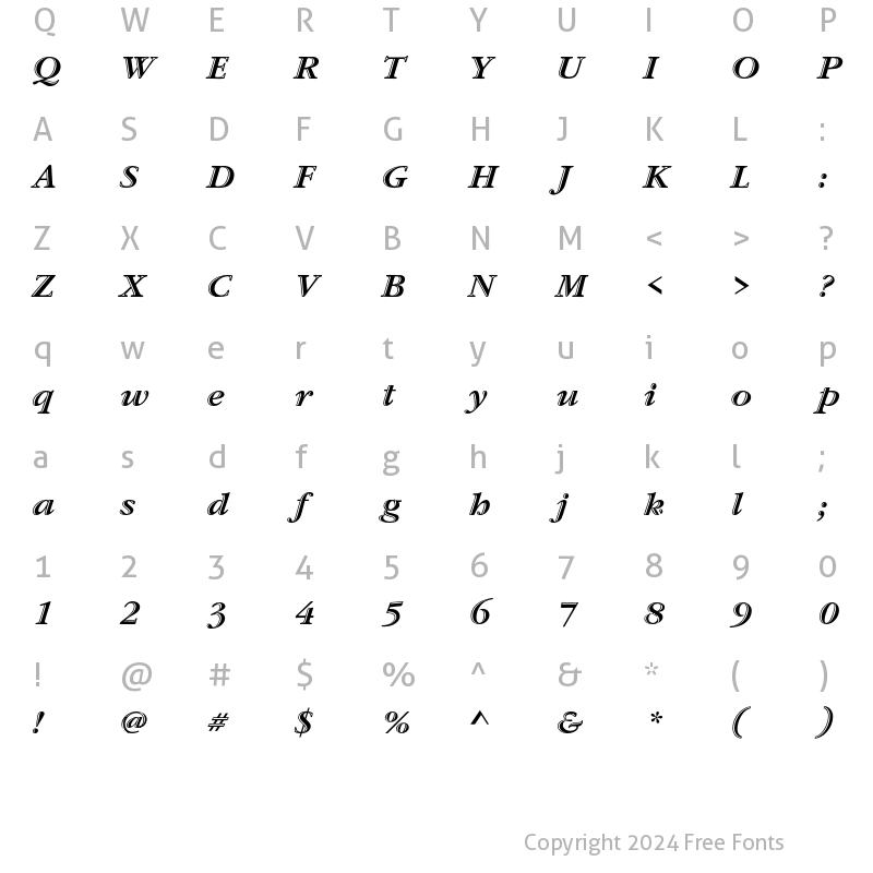 Character Map of ITC Garamond Handtooled Std Bold Italic