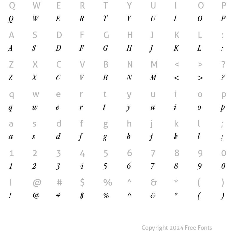 Character Map of ITC Garamond Std Book Condensed Italic