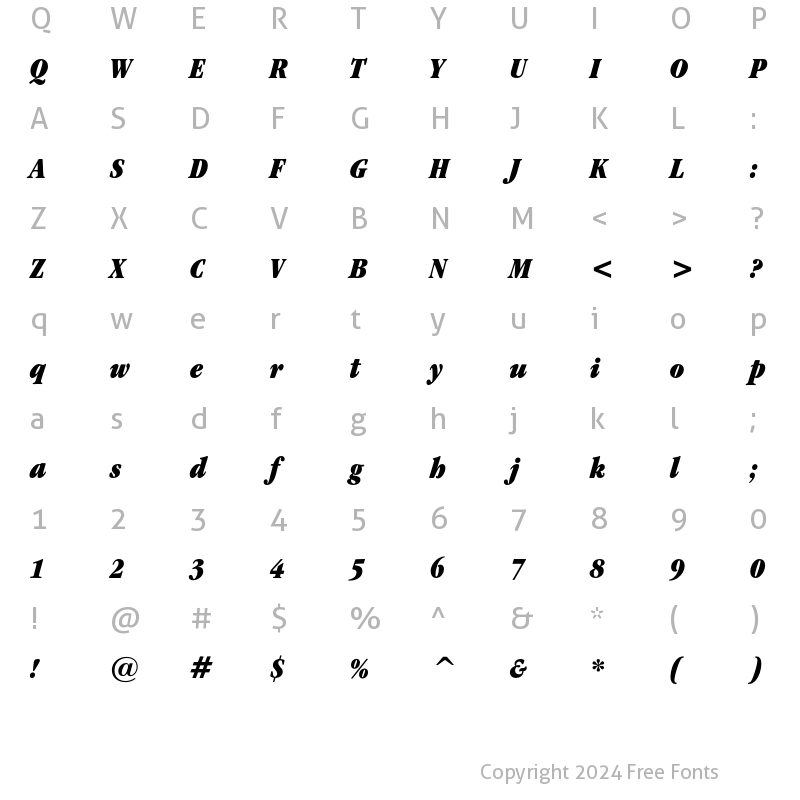 Character Map of ITC Garamond Ultra Condensed Italic