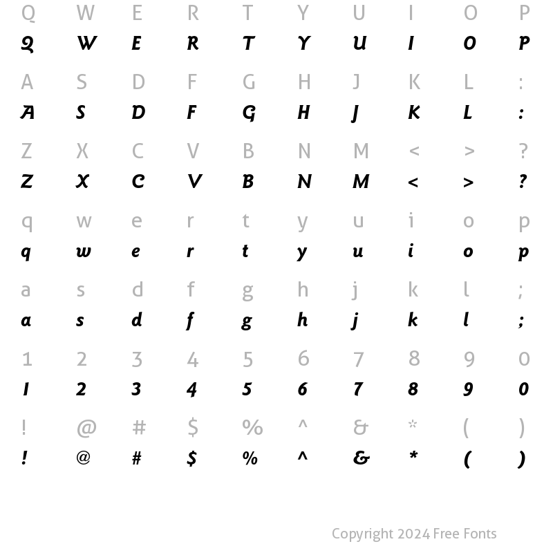Character Map of ITC Goudy Sans Std Bold Italic