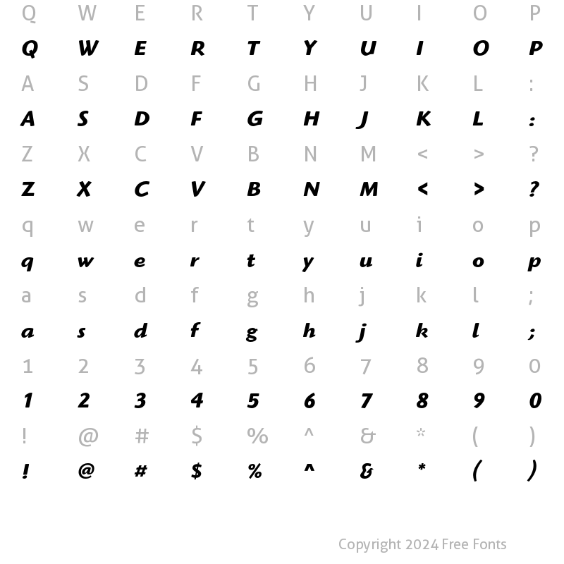 Character Map of ITC Highlander Bold Italic