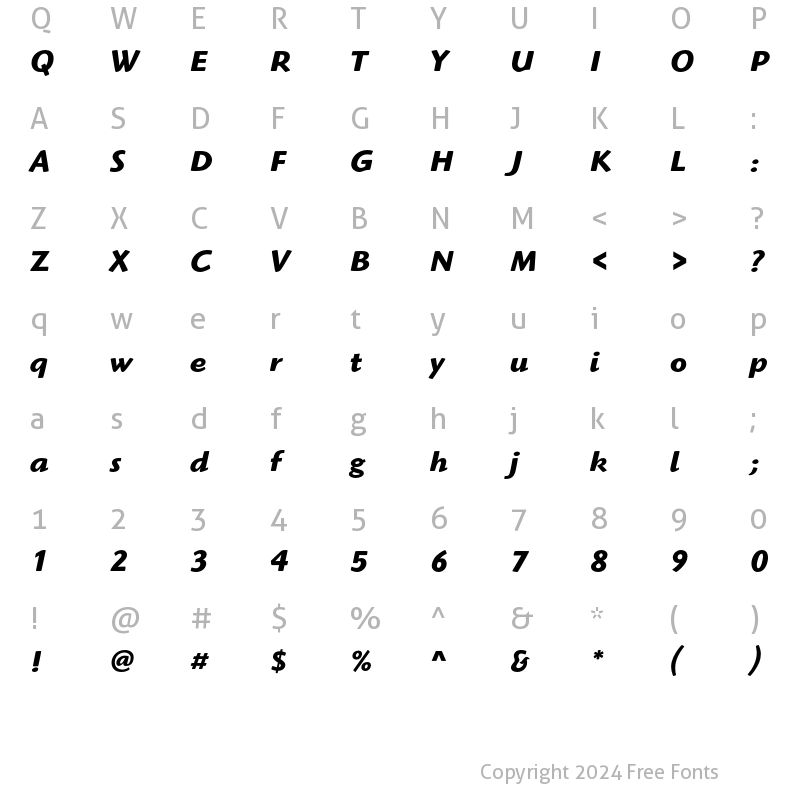 Character Map of ITC Highlander Std Bold Italic