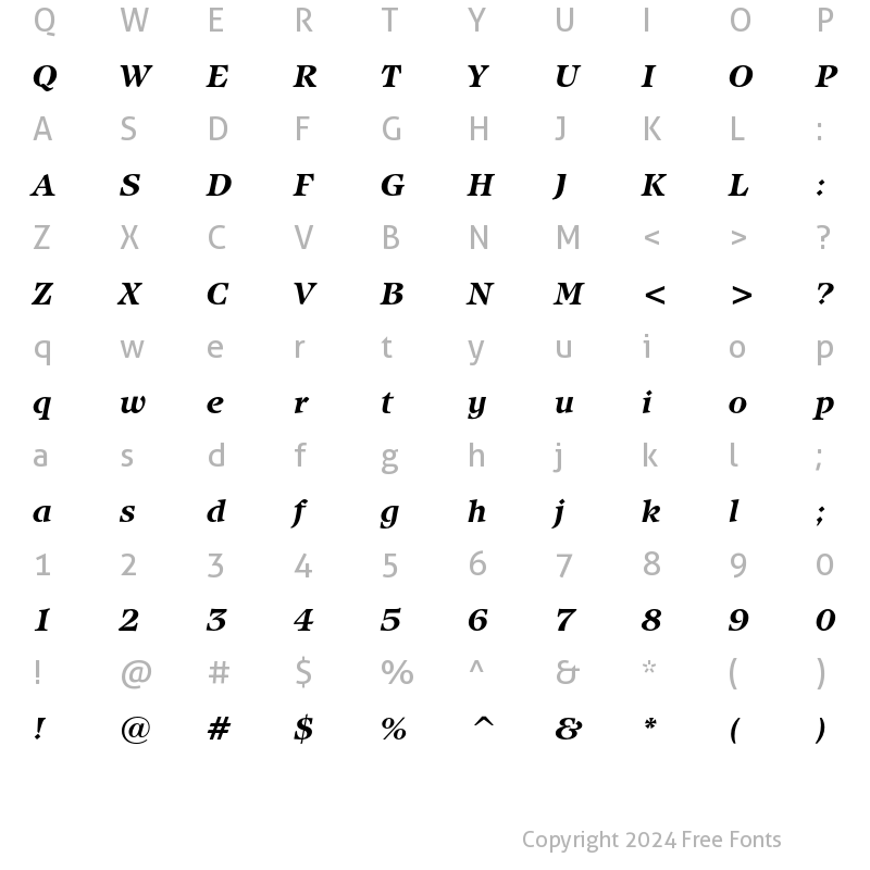 Character Map of ITC Isbell Bold Italic