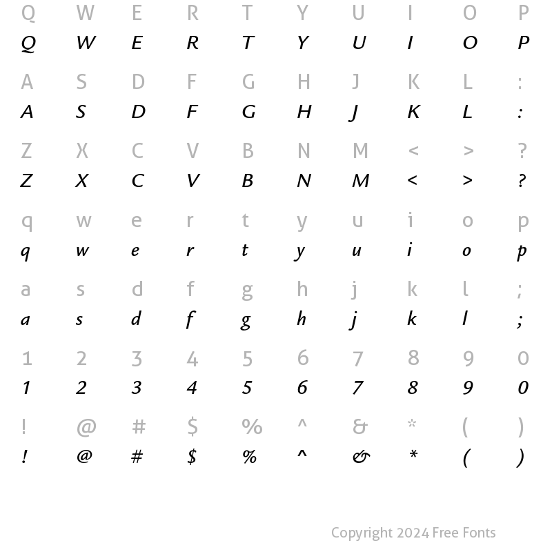 Character Map of ITC Legacy Sans Std Medium Italic