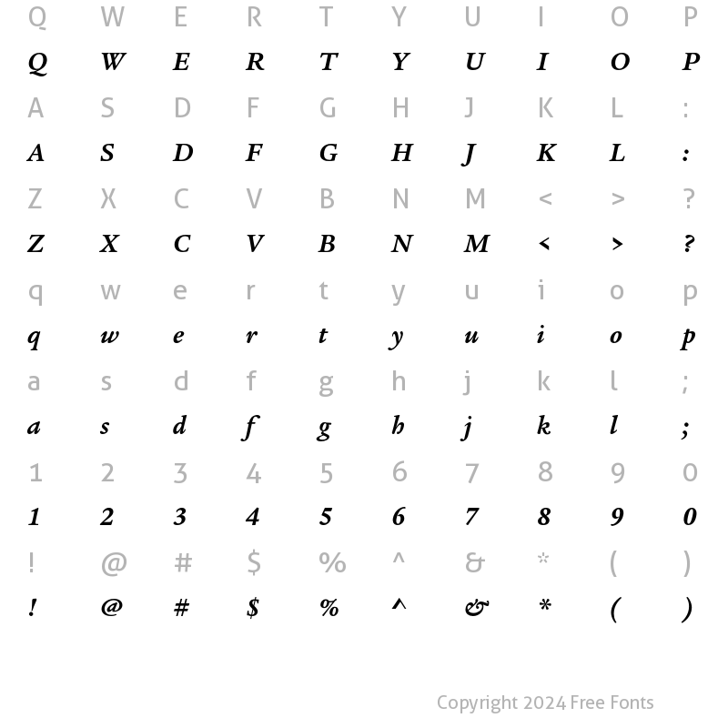 Character Map of ITC Legacy Serif Bold Italic