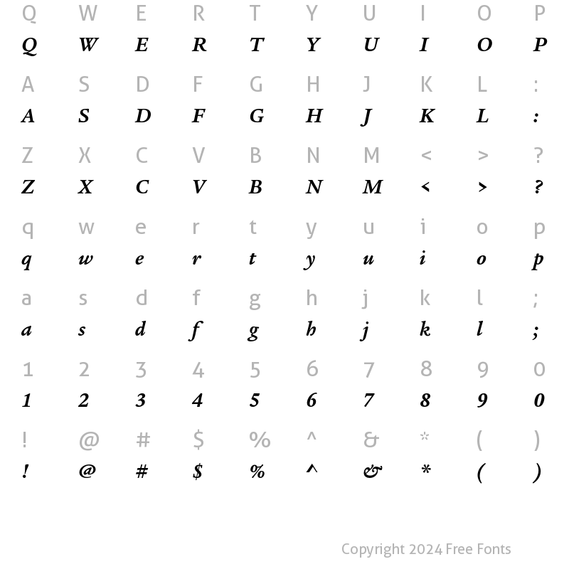 Character Map of ITC Legacy Serif Std Bold Italic