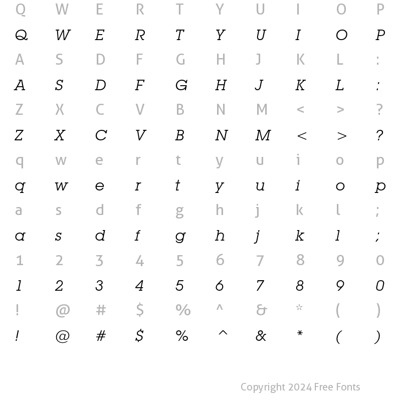 Character Map of ITC Lubalin Graph Book Oblique