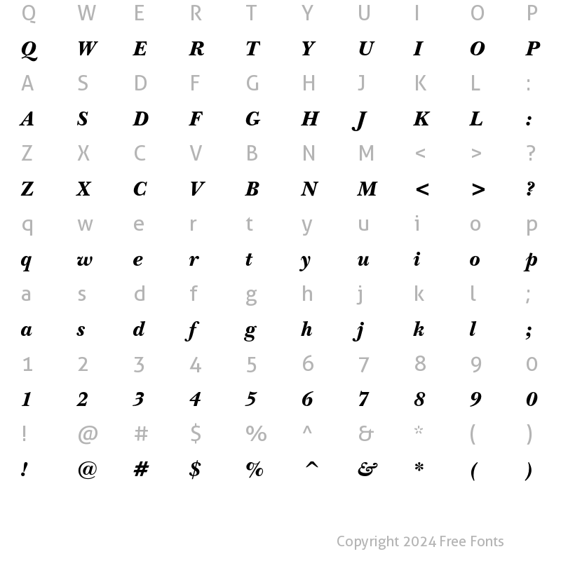 Character Map of ITC New Baskerville Black Italic