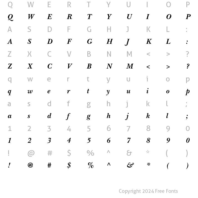 Character Map of ITC New Baskerville Bold Italic