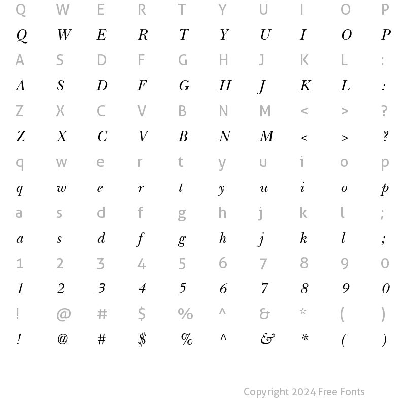 Character Map of ITC New Baskerville Italic