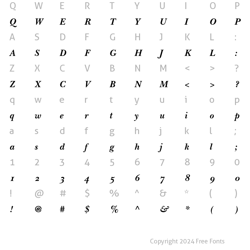 Character Map of ITC New Baskerville Old Style F Bold Italic