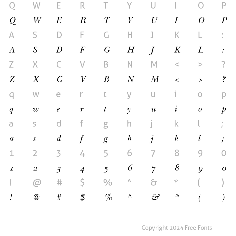 Character Map of ITC New Baskerville Old Style F Italic