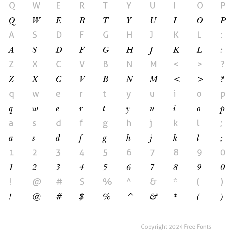 Character Map of ITC New Baskerville Semi Bold Italic