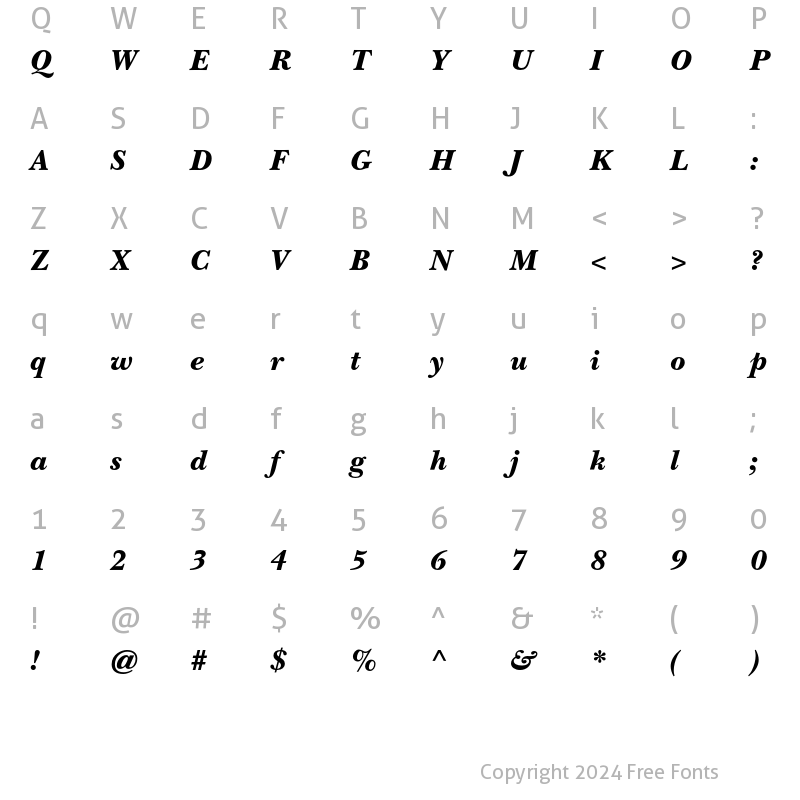 Character Map of ITC New Baskerville Std BlkIta