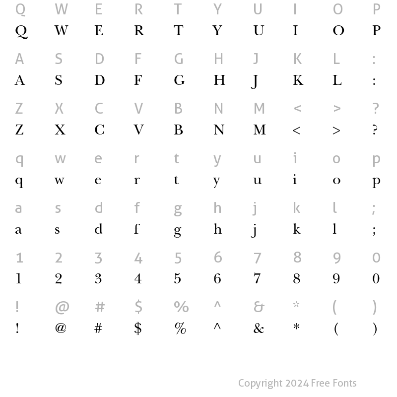 Character Map of ITC New Baskerville Std Roman