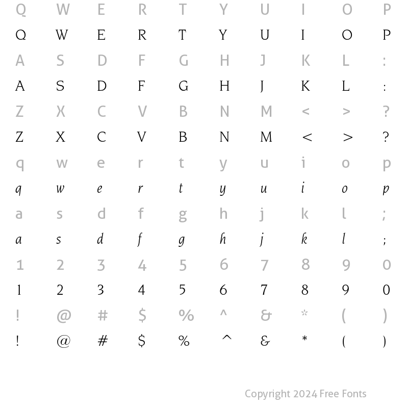 Character Map of ITC Novarese Book Italic