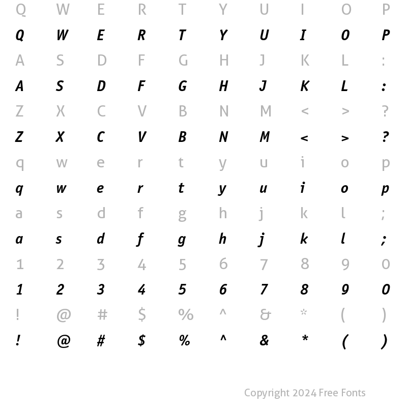 Character Map of ITC Officina Sans Bold Italic