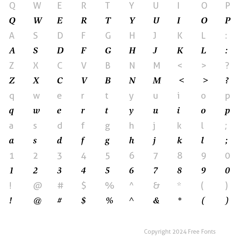 Character Map of ITC Slimbach Bold Italic