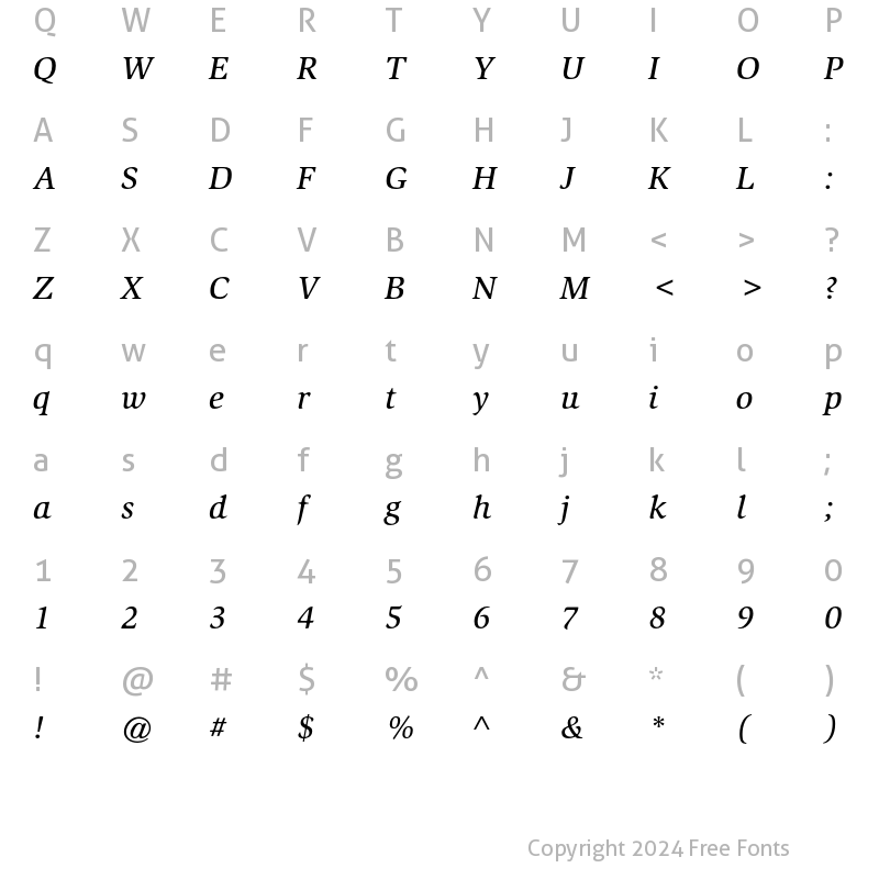 Character Map of ITC Slimbach Std Medium Italic