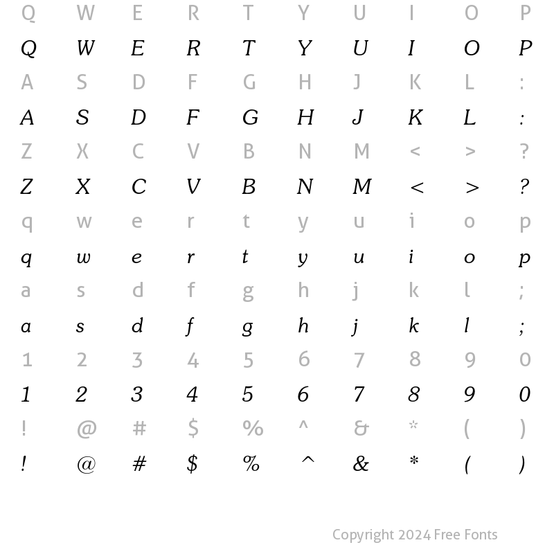 Character Map of ITC Souvenir Light Italic