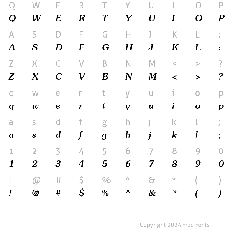 Character Map of ITC Souvenir Std Medium Italic