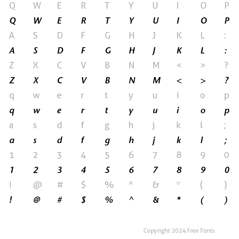 Character Map of ITC Stone Sans LT Semibold Italic