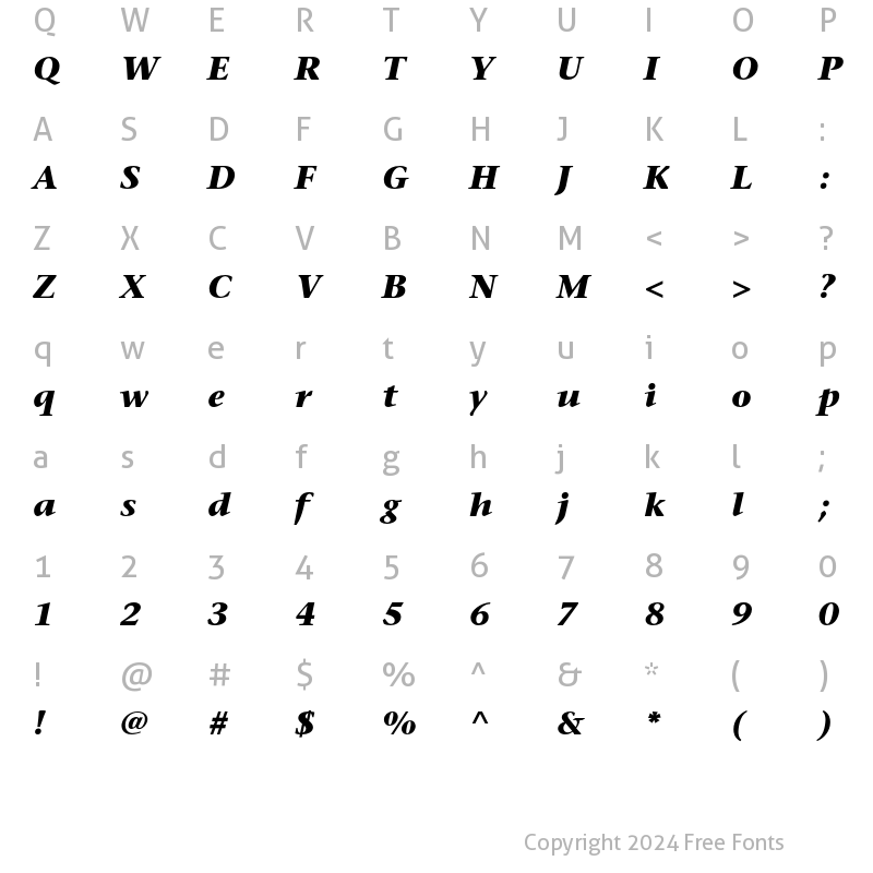 Character Map of ITC Stone Serif Std Bold Italic