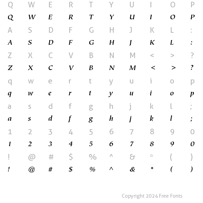 Character Map of ITC Tiepolo Bold Italic