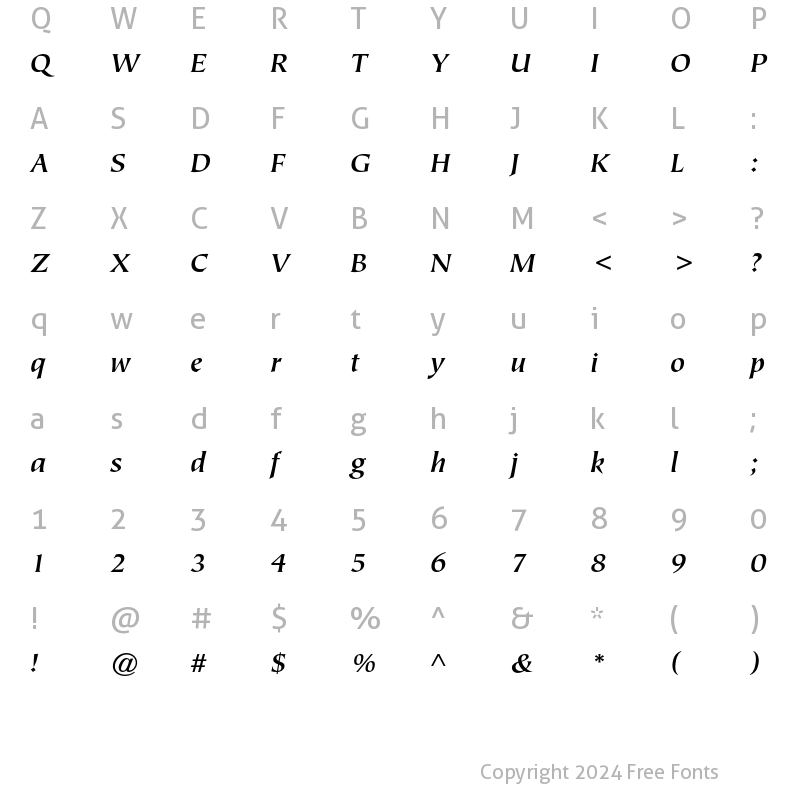 Character Map of ITC Tiepolo Std Bold Italic