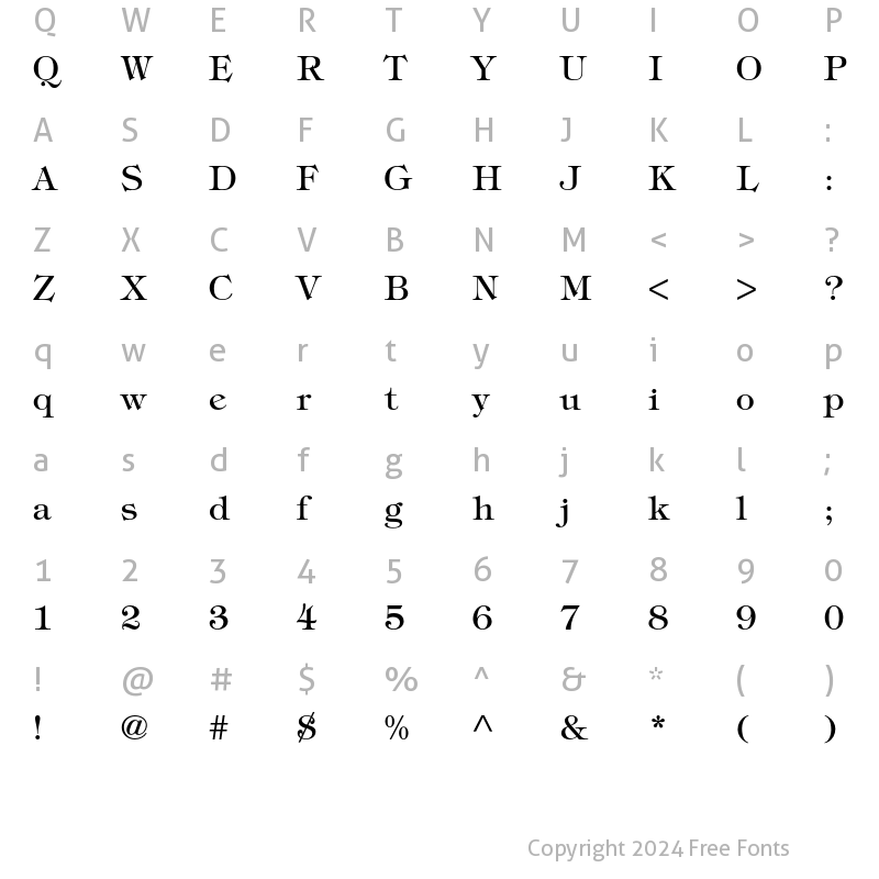 Character Map of ITC Tiffany Std Medium